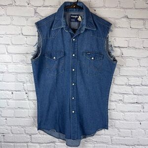 Vintage Wranglers Sleeveless Denim Shirt‎ Men’s Medium Pearl Snap USA